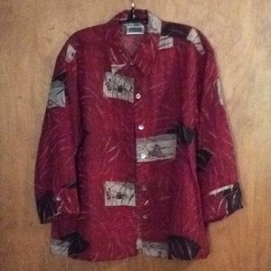 Chico's Red Patterned Button-Front Jacket